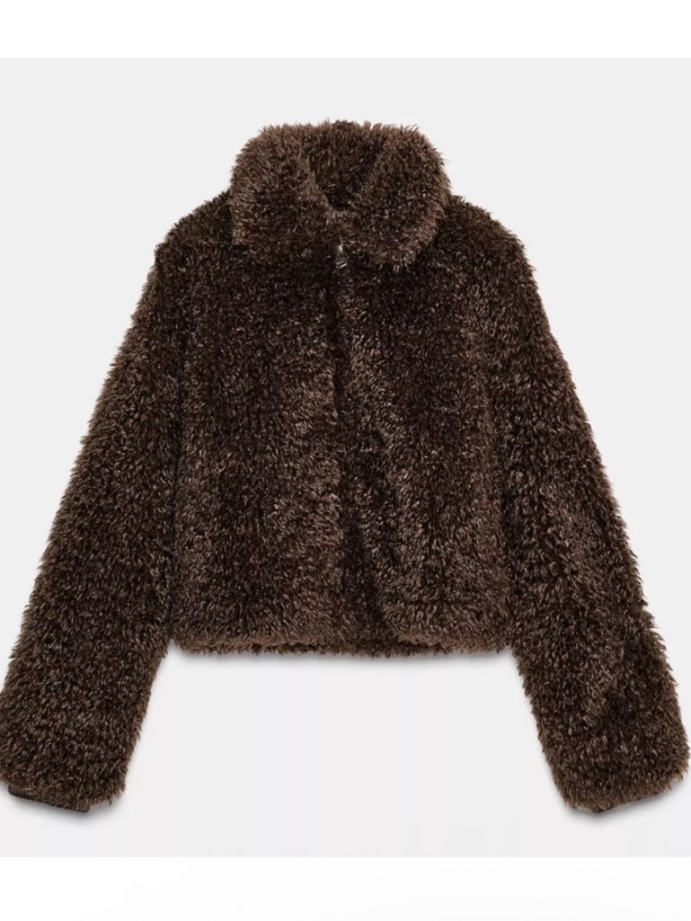 Zara Brown Faux Fur Short Jacket M